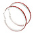 Red Crystal 'Hoop' Earrings In Rhodium Plating - 6cm Diameter - view 2