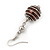Silver Tone Chocolate Brown Faux Pearl Drop Earrings - 5.5cm Drop - view 4