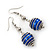 Silver Tone Navy Blue Faux Pearl Drop Earrings - 5.5cm Drop - view 2