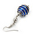 Silver Tone Navy Blue Faux Pearl Drop Earrings - 5.5cm Drop - view 4