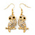 Clear Diamante 'Owl' Drop Earrings In Gold Plating - 4.5cm Length - view 2