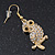 Clear Diamante 'Owl' Drop Earrings In Gold Plating - 4.5cm Length - view 4