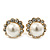 Small Classic Diamante Simulated Glass Pearl Stud Earrings In Gold Plating - 12mm Diameter - view 5