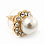 Small Classic Diamante Simulated Glass Pearl Stud Earrings In Gold Plating - 12mm Diameter - view 7