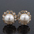 Small Classic Diamante Simulated Glass Pearl Stud Earrings In Gold Plating - 12mm Diameter - view 2
