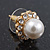 Small Classic Diamante Simulated Glass Pearl Stud Earrings In Gold Plating - 12mm Diameter - view 4