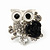 'Wise Owl With Rose' Crystal Paved Stud Earrings In Rhodium Plating - 2cm Length - view 2