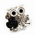 'Wise Owl With Rose' Crystal Paved Stud Earrings In Rhodium Plating - 2cm Length - view 4