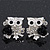 'Wise Owl With Rose' Crystal Paved Stud Earrings In Rhodium Plating - 2cm Length - view 5