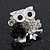'Wise Owl With Rose' Crystal Paved Stud Earrings In Rhodium Plating - 2cm Length - view 7