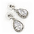 Bridal Clear Glass Crystal Teardrop Earrings In Rhodium Plating - 27mm Length - view 6