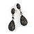 Jet Black Pave Set Swarovski Crystal Teardrop Earrings In Rhodium Plating - 4cm Length - view 2
