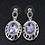 Light Amethyst CZ Crystal Oval Drop Earrings In Rhodium Plating - 35mm Length