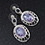 Light Amethyst CZ Crystal Oval Drop Earrings In Rhodium Plating - 35mm Length - view 2