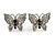 Rhodium Plated Pave Set Butterfly Stud Earrings - 20mm Width