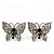 Rhodium Plated Pave Set Butterfly Stud Earrings - 20mm Width - view 3