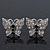Rhodium Plated Pave Set Butterfly Stud Earrings - 20mm Width - view 2