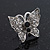 Rhodium Plated Pave Set Butterfly Stud Earrings - 20mm Width - view 6