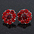 Ruby Red Coloured Crystal 'Flower' Stud Earrings In Rhodium Plating - 18mm Diameter - view 2