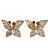 Gold Plated Pave Set Butterfly Stud Earrings - 22mm Width
