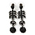 Delicate Jet Black Crystal Floral Drop Earrings In Gun Metal - 5.5cm Length - view 2
