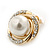 Classic Diamante, Simulated Pearl Stud Earring In Gold Plating - 17mm Diameter - view 7