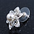 Teen Small Crystal, Simulated Pearl 'Flower' Stud Earrings In Rhodium Plating - 17mm Diameter - view 4