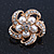 Diamante, Simulated Pearl 'Flower' Clip-On Earrings In Gold Plating - 23mm Width - view 2