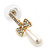 Delicate Teen Crystal, Simulated Pearl 'Bow' Stud Earrings In Gold Plating - 3cm Length - view 7