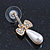 Delicate Teen Crystal, Simulated Pearl 'Bow' Stud Earrings In Gold Plating - 3cm Length - view 3