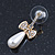 Delicate Teen Crystal, Simulated Pearl 'Bow' Stud Earrings In Gold Plating - 3cm Length - view 5