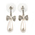 Delicate Teen Crystal, Simulated Pearl 'Bow' Stud Earrings In Rhodium Plating - 3cm Length - view 4