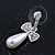 Delicate Teen Crystal, Simulated Pearl 'Bow' Stud Earrings In Rhodium Plating - 3cm Length - view 6