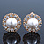 Diamante, Simulated Pearl Flower Clip-On Earrings In Gold Plating - 23mm Diameter