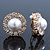 Diamante, Simulated Pearl Flower Clip-On Earrings In Gold Plating - 23mm Diameter - view 2
