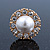 Diamante, Simulated Pearl Flower Clip-On Earrings In Gold Plating - 23mm Diameter - view 3