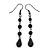Black Acrylic Bead Drop Earrings In Gun Metal - 6cm Length