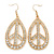 Clear Diamante Oval 'Peace' Drop Earrings In Gold Plating - 65mm Length