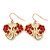 Gold Plated AB & Red Crystal Elephant Earrings - 2 Pc Set - 33mm Length - view 5