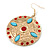 Red Crystal Round, Hammered With Light Blue Acrylic Bead Drop Earrings In Gold Plating - 6.5cm Length - view 4