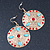 Red Crystal Round, Hammered With Light Blue Acrylic Bead Drop Earrings In Gold Plating - 6.5cm Length - view 2
