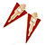 Statement Red Enamel Triangular Drop Earrings In Gold Plating - 6cm Length - view 3