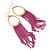 Gold Plated Hoop Earrings With Fuchsia Chains - 12cm Length - view 2