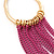 Gold Plated Hoop Earrings With Fuchsia Chains - 12cm Length - view 5