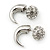 Silver Plated Faux Horn Flash Tunnel Plug Crystal Ball Stud Earrings - 2.5cm Length - view 4