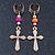 2 Piece Crystal Neon Pink/ Neon Orange Cross Ear Cuff Earring - 35mm Length - view 3