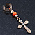 2 Piece Crystal Neon Pink/ Neon Orange Cross Ear Cuff Earring - 35mm Length - view 5