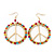 Round Multicoloured Bead 'Peace' Drop Earrings In Gold Plating - 50mm In Diameter - view 4