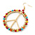 Round Multicoloured Bead 'Peace' Drop Earrings In Gold Plating - 50mm In Diameter - view 5