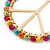 Round Multicoloured Bead 'Peace' Drop Earrings In Gold Plating - 50mm In Diameter - view 6